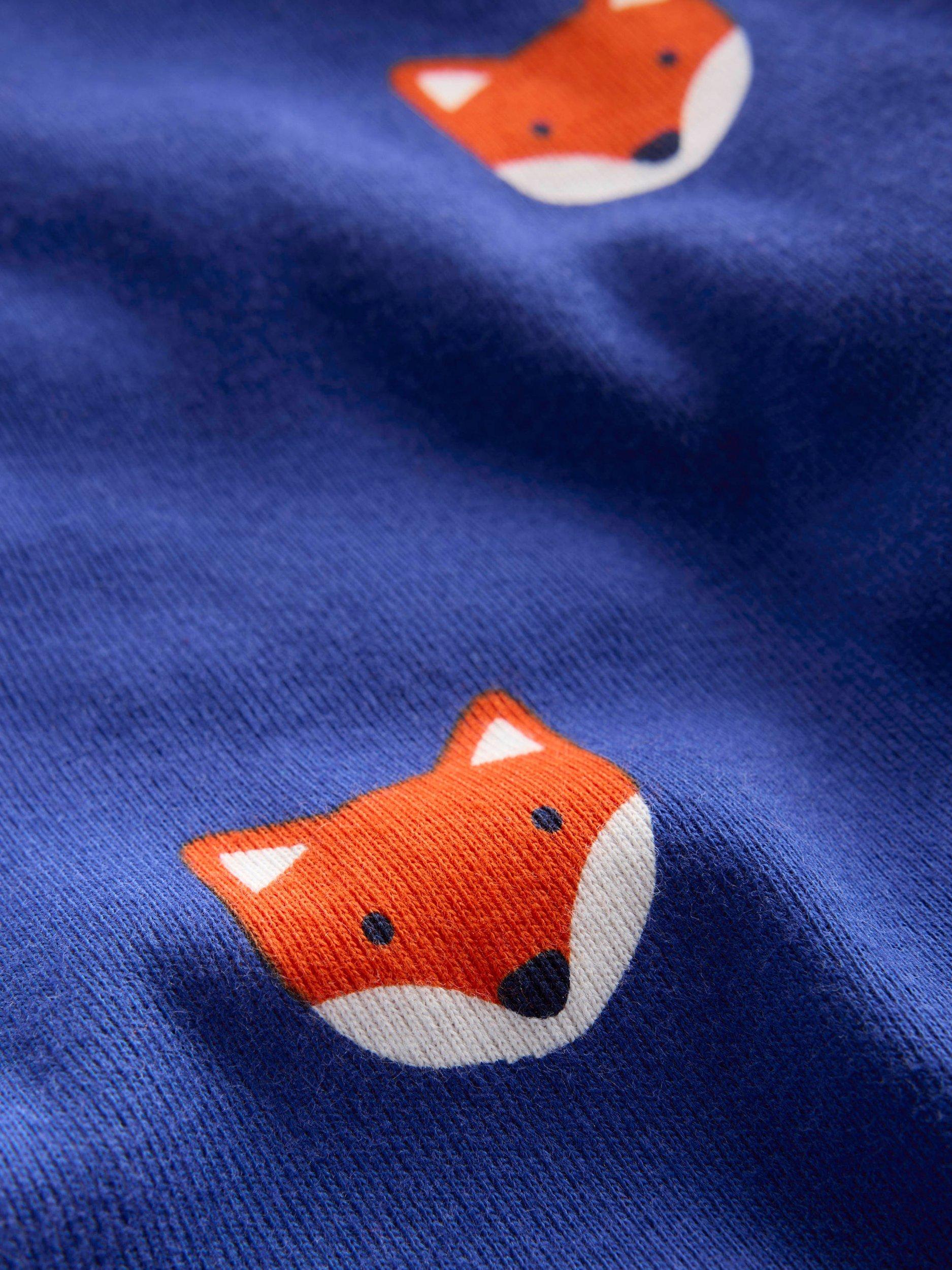 Product image 3 of 3, which shows Mini Boden Kids' Cotton Snug Long John Pyjama Set, Foxes, 2 years
