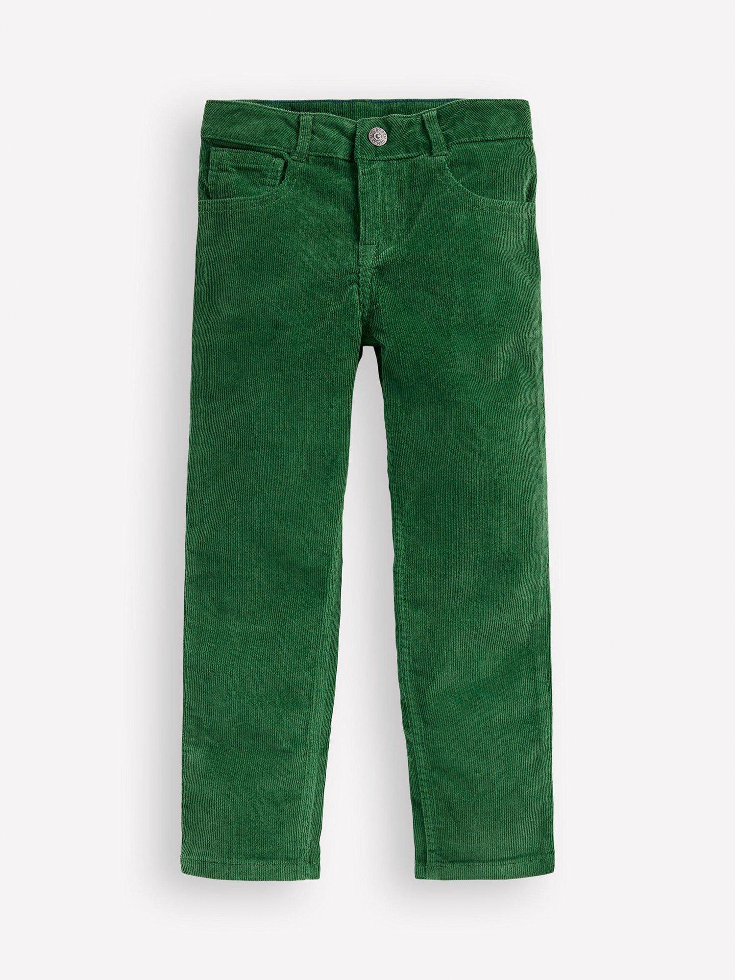 Product image 1 of 3, which shows Mini Boden Kids' Corduroy Classic Trousers, Pine Green, 5-6 years