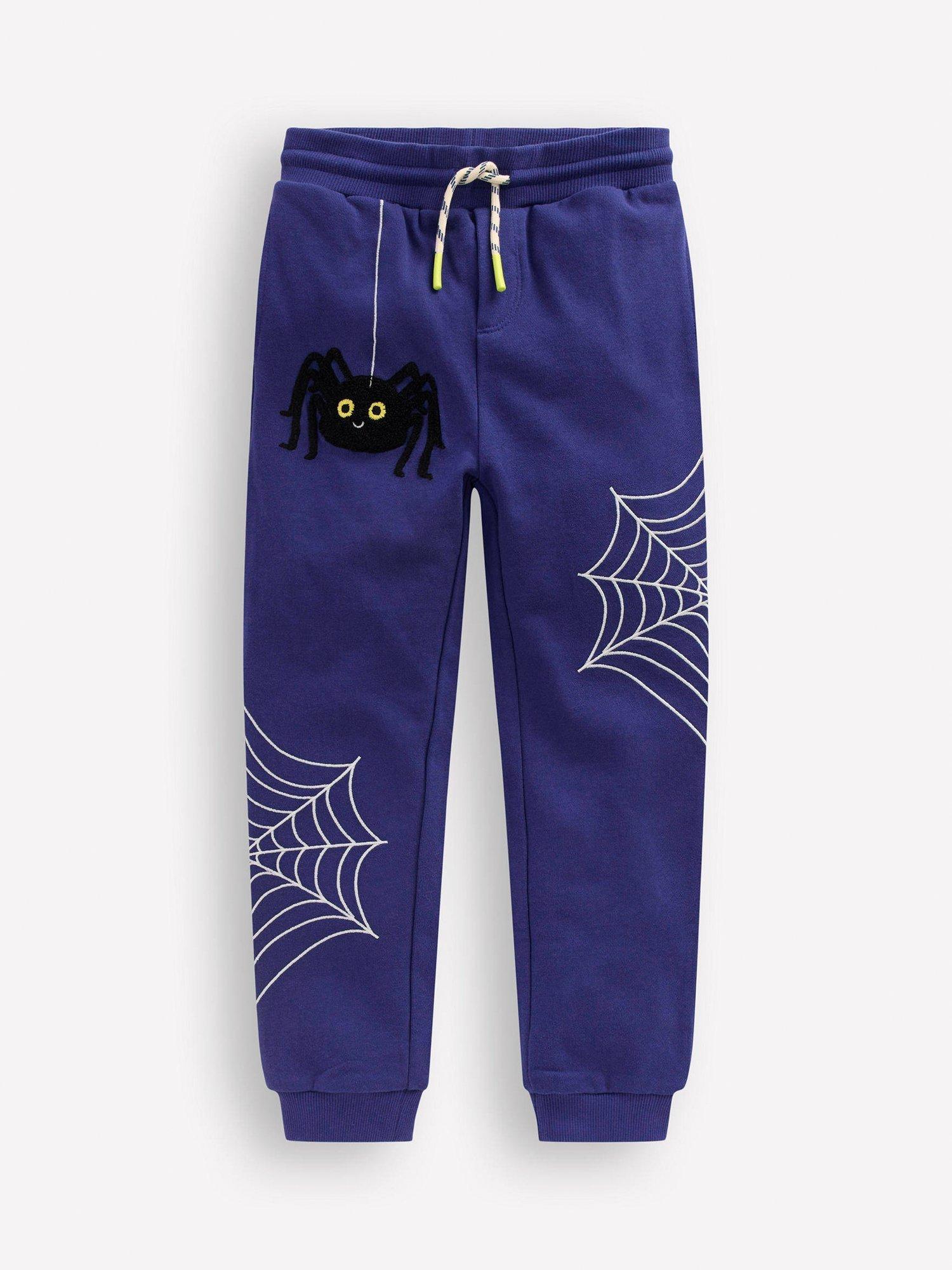 Product image 1 of 3, which shows Mini Boden Kids' Cotton Drawstring Joggers, Blue Spider, 5-6 years