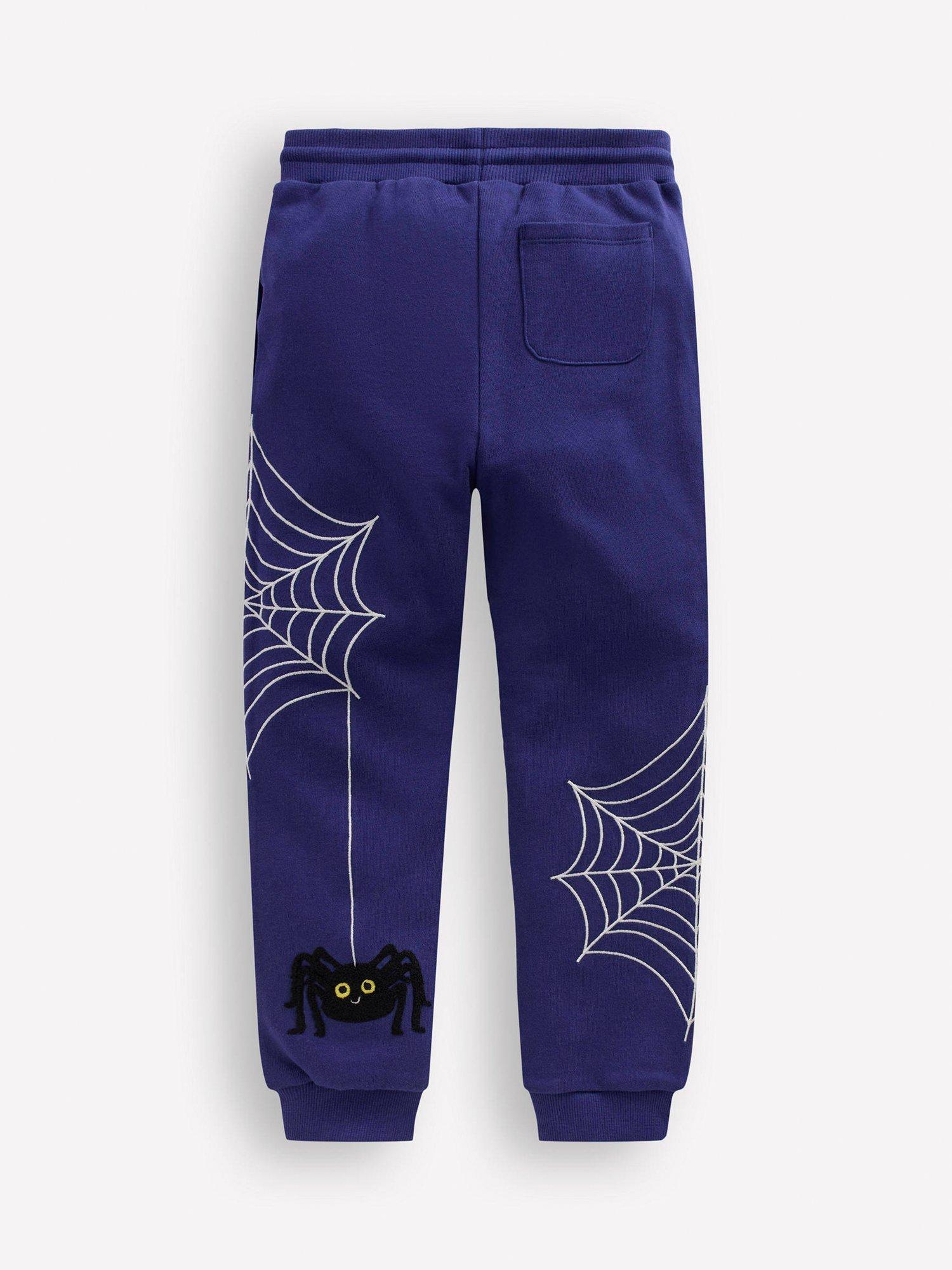 Product image 2 of 3, which shows Mini Boden Kids' Cotton Drawstring Joggers, Blue Spider, 5-6 years