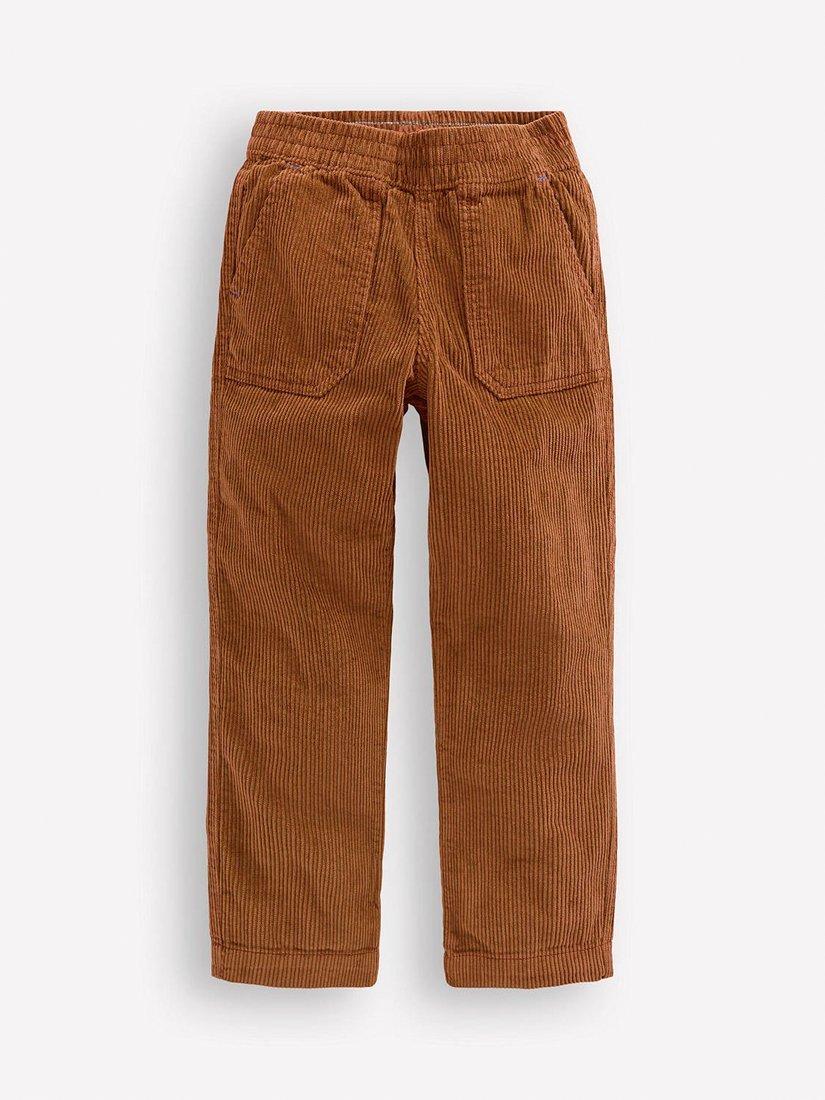 Product image 1 of 3, which shows Mini Boden Kids' Pull-On Cotton Corduroy Trousers, Ginger, 2-3 years