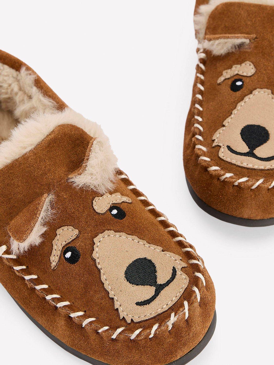Product image 3 of 3, which shows Mini Boden Kids' Suede Slippers, Tan Dog, 7 Jnr