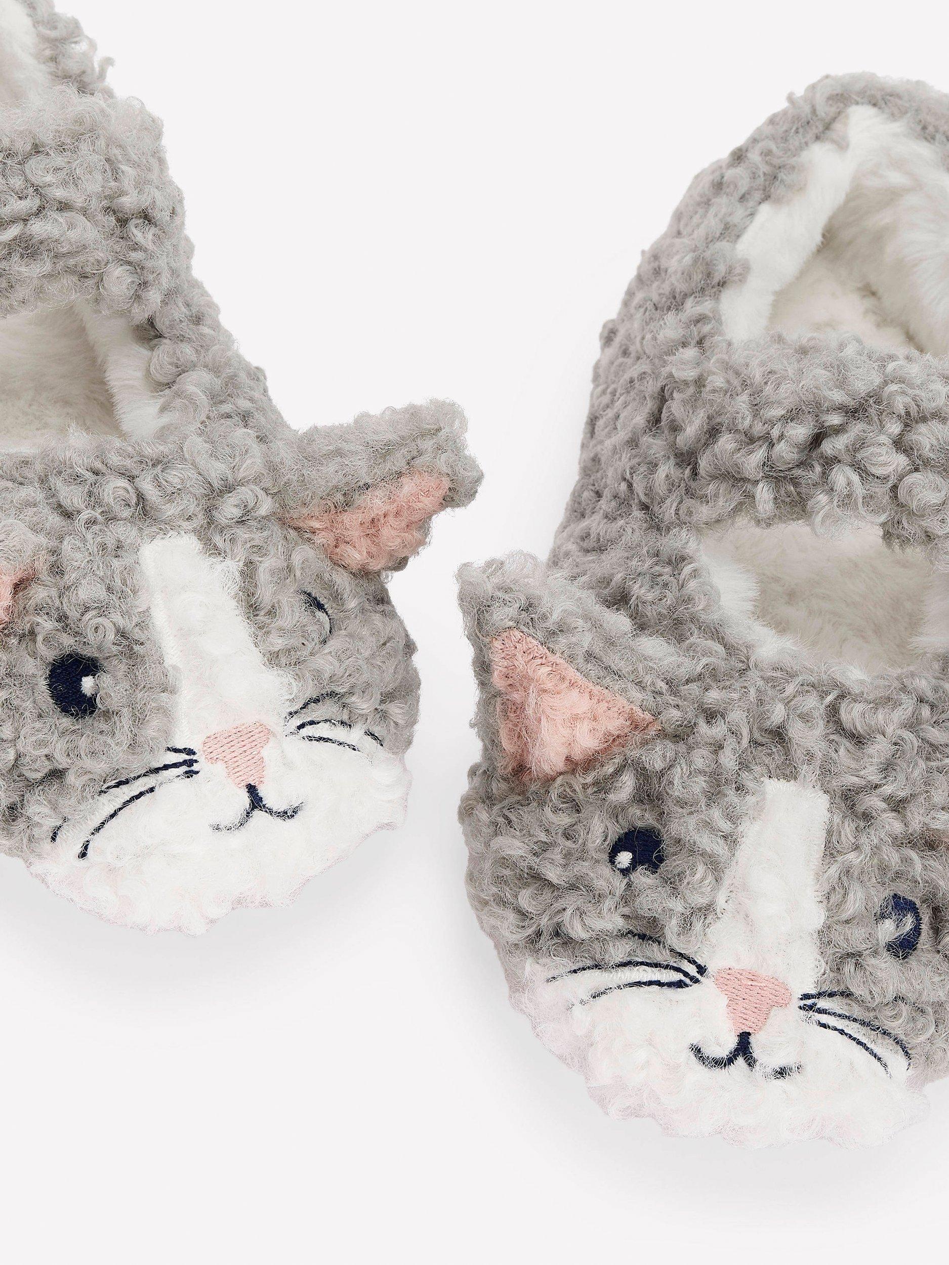 Product image 3 of 3, which shows Mini Boden Kids' Mary Jane Slippers, Grey Cat, 7 Jnr