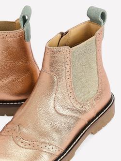 Mini Boden Kids' Metallic Leather Chelsea Boots, Bronze - view 2, Bronze