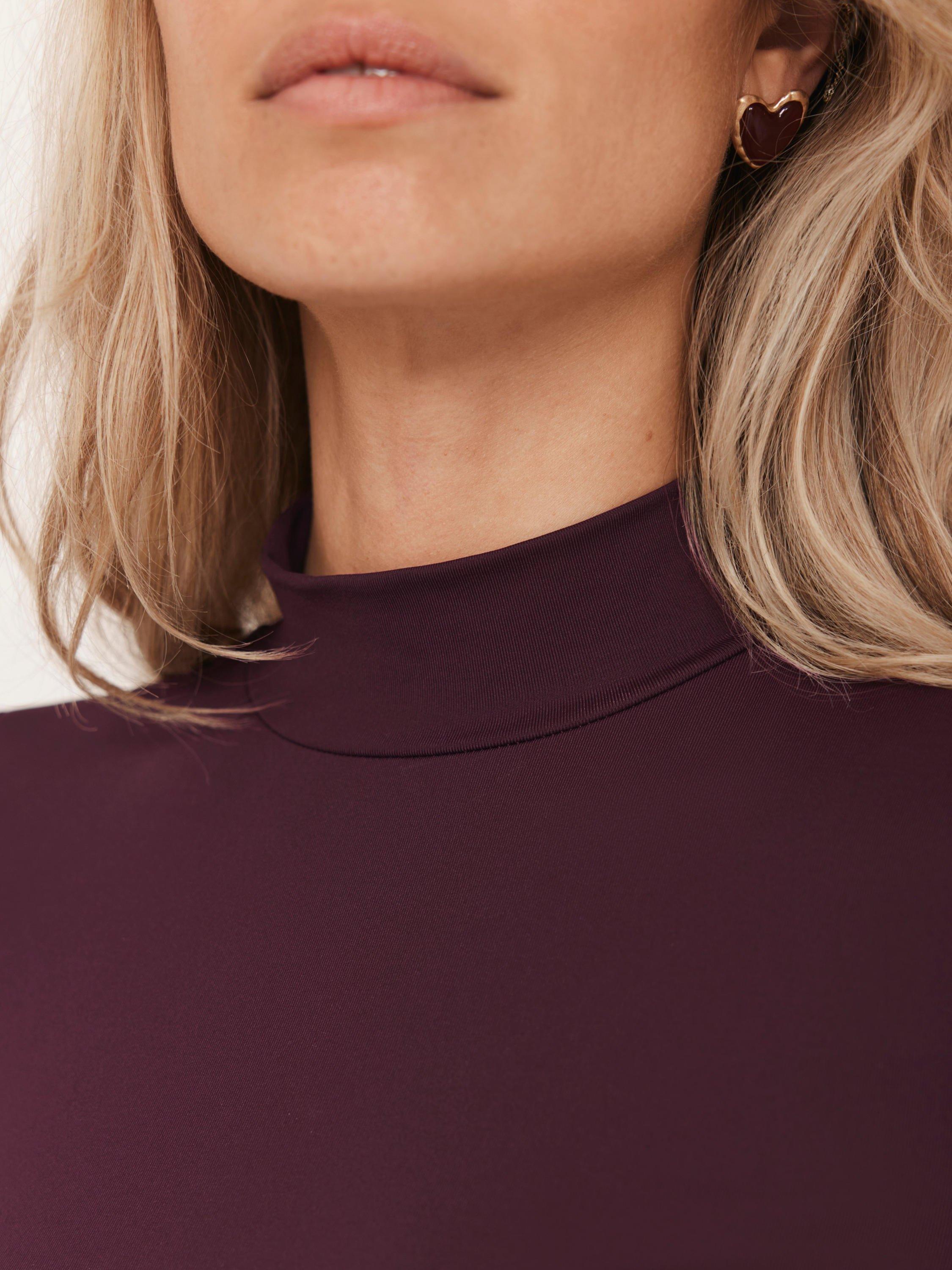 Product image 4 of 7, which shows Mint Velvet High Neck Basic Long Sleeve Top, Burgundy Red, L