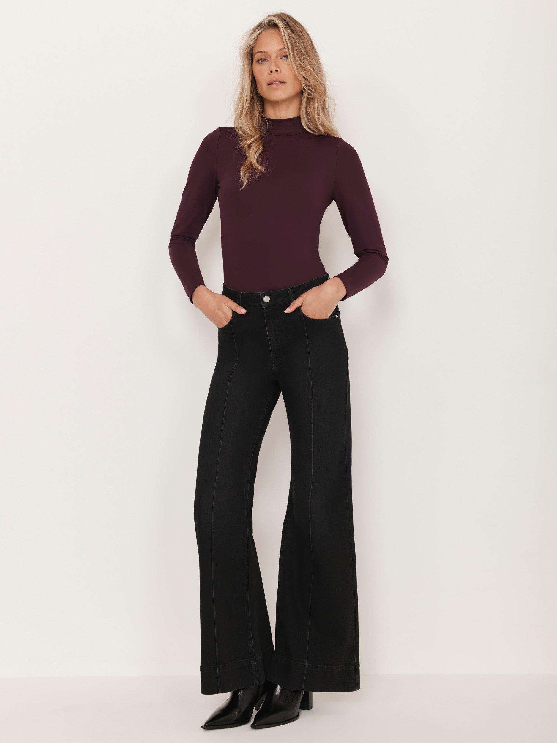 Product image 5 of 7, which shows Mint Velvet High Neck Basic Long Sleeve Top, Burgundy Red, L