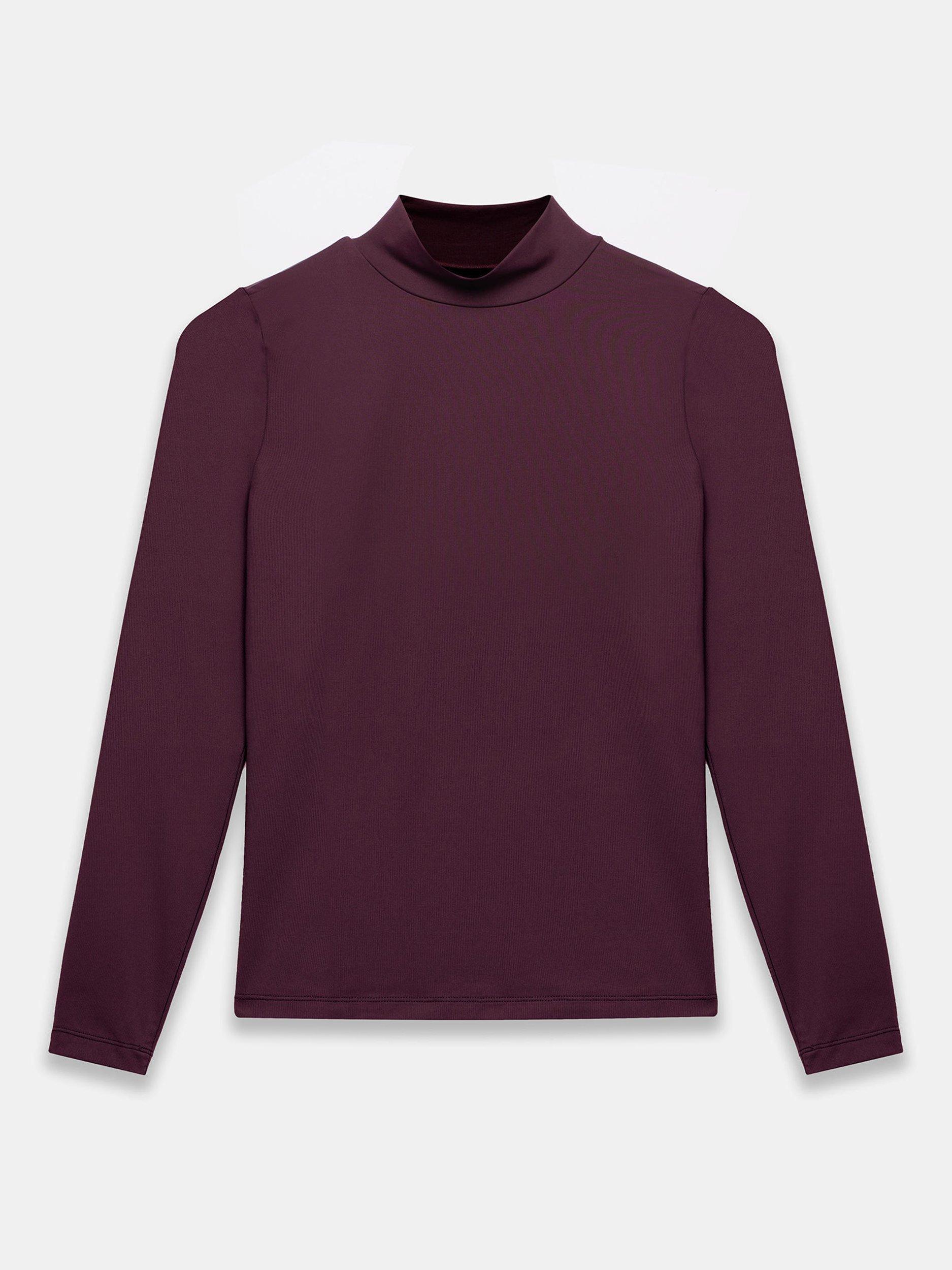Product image 6 of 7, which shows Mint Velvet High Neck Basic Long Sleeve Top, Burgundy Red, L