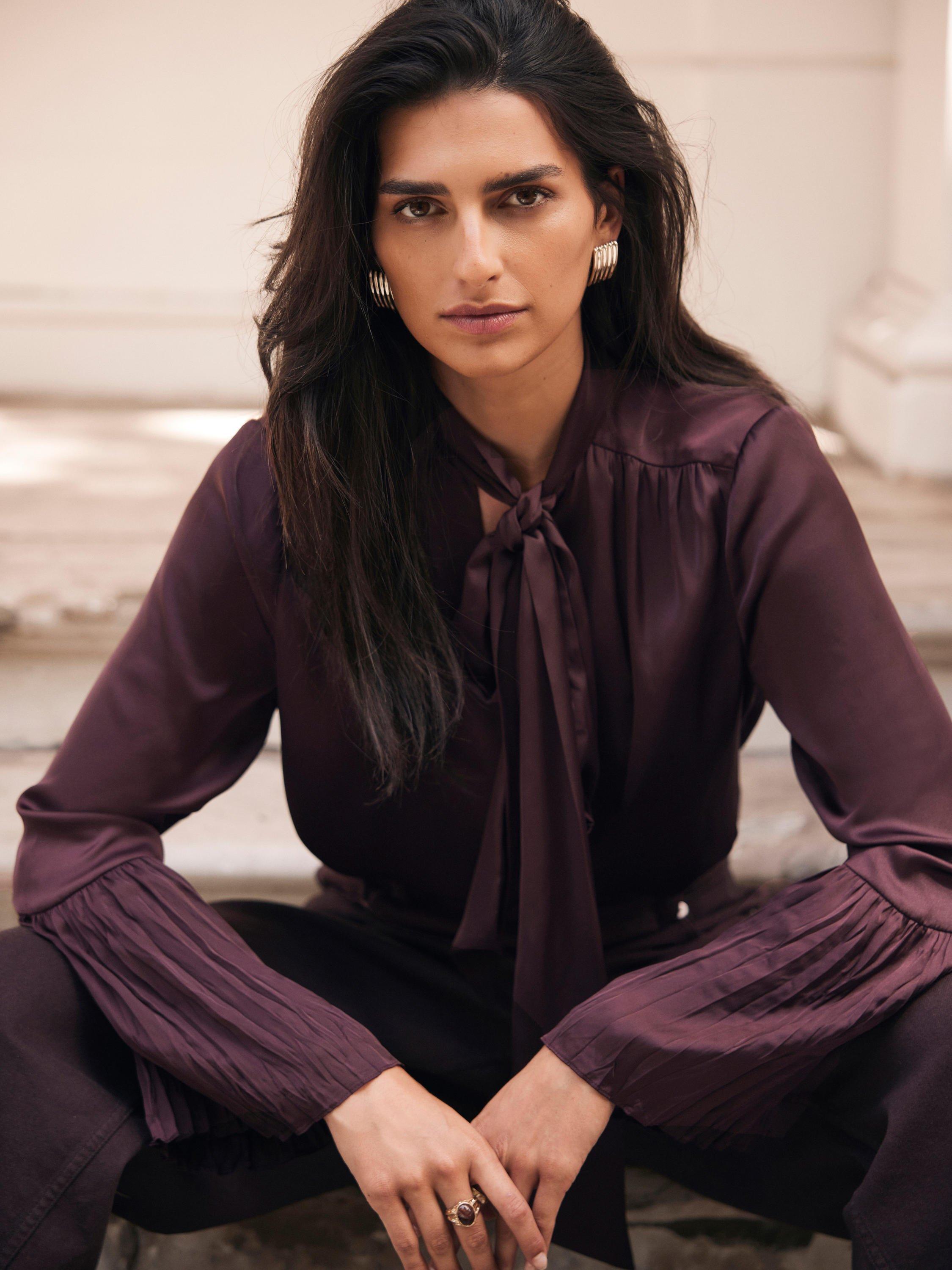 celon velour tie blouse Mint Velvet Tie Neck Satin Blouse, Red