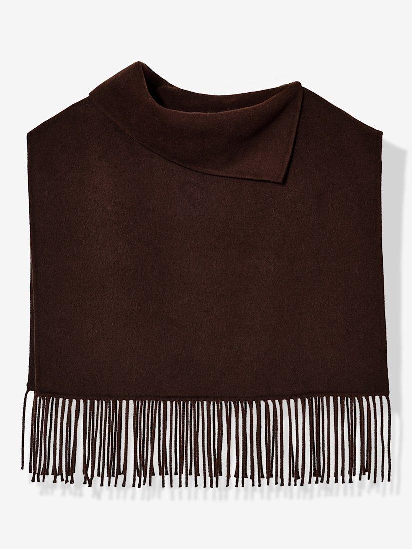 Product image 1 of 6, which shows Mint Velvet Wool Rich Fringed Poncho, Brown, One Size
