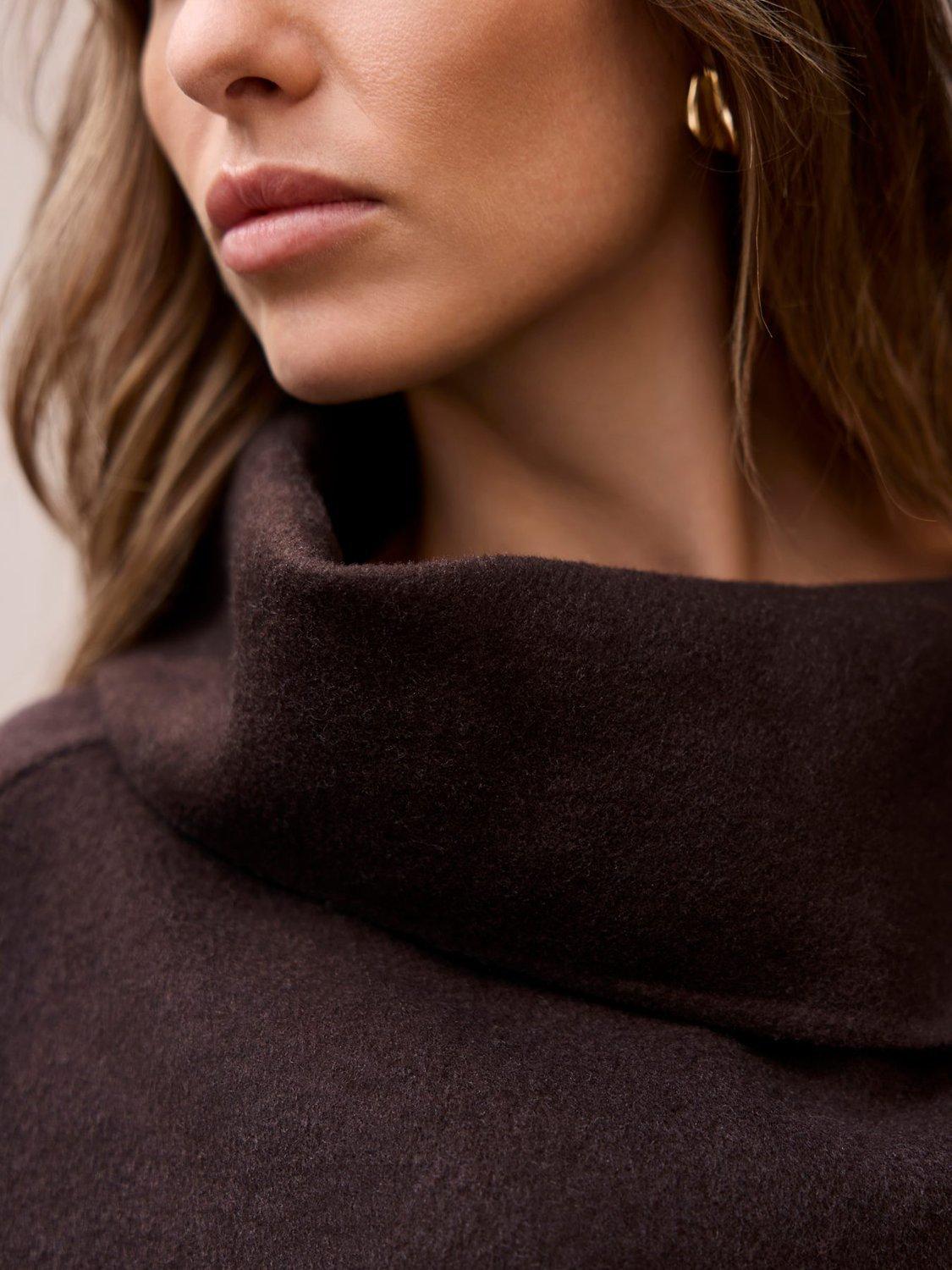 Product image 5 of 6, which shows Mint Velvet Wool Rich Fringed Poncho, Brown, One Size