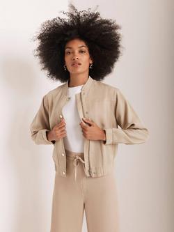 Mint Velvet Washed Bomber Jacket, Natural