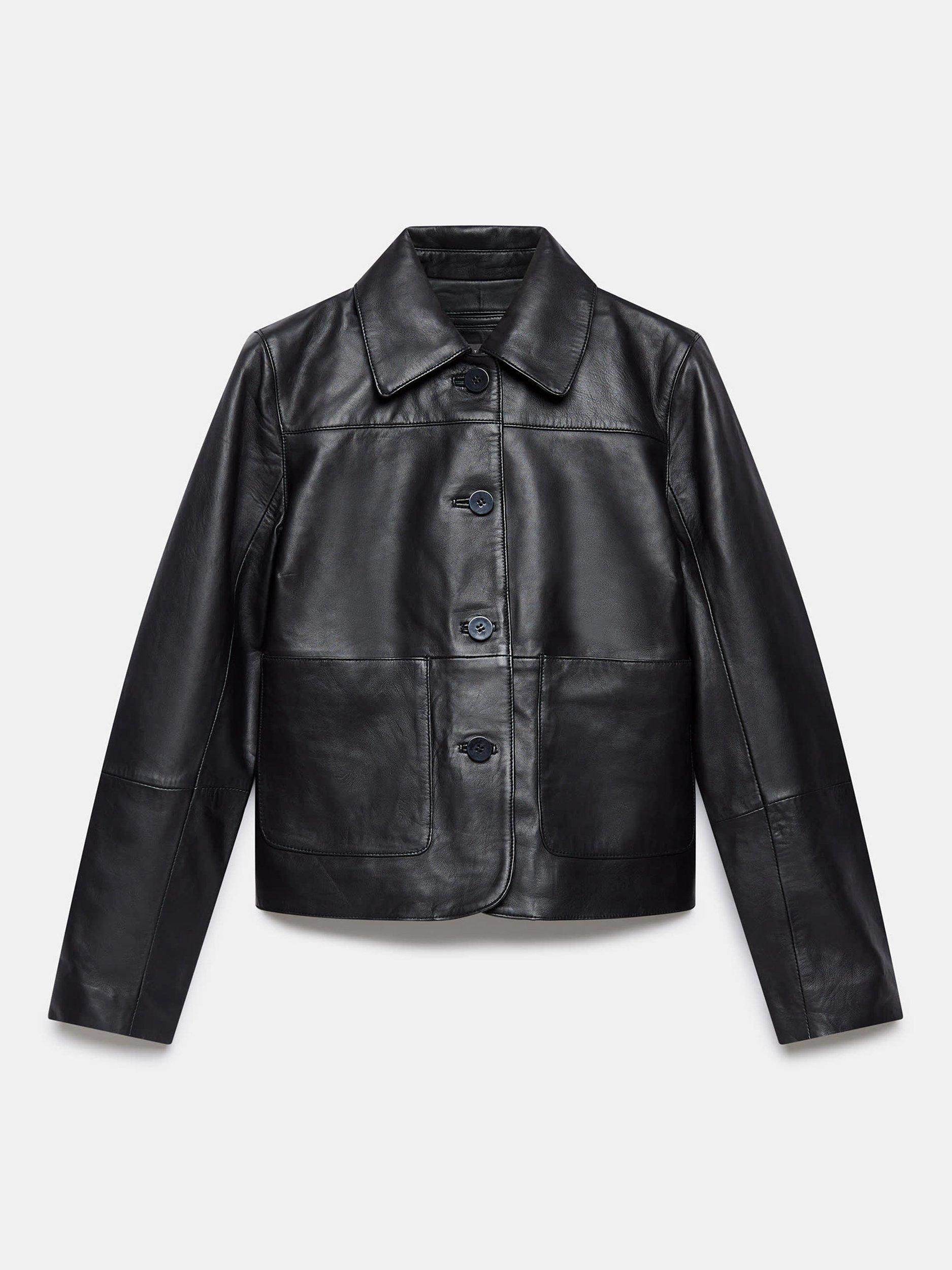 Mint Velvet Pocket Detail Leather Jacket, Black