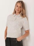 Mint Velvet Crystal Button Knit Top, Grey
