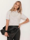 Mint Velvet Crystal Button Knit Top, Grey