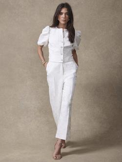 Mint Velvet Jacquard Trousers, White - view 2, White