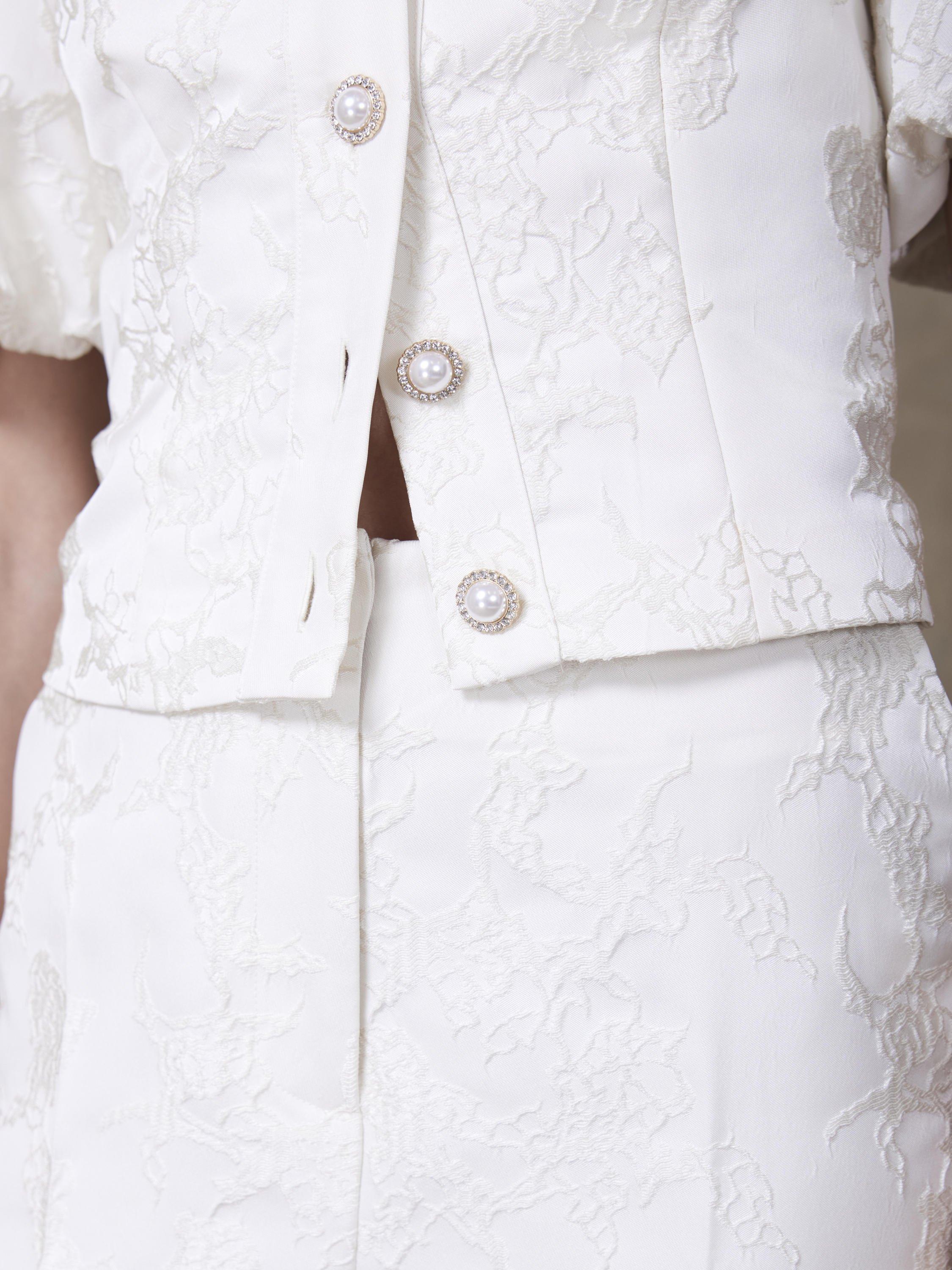 Product image 4 of 7, which shows Mint Velvet Jacquard Trousers, White, 16R