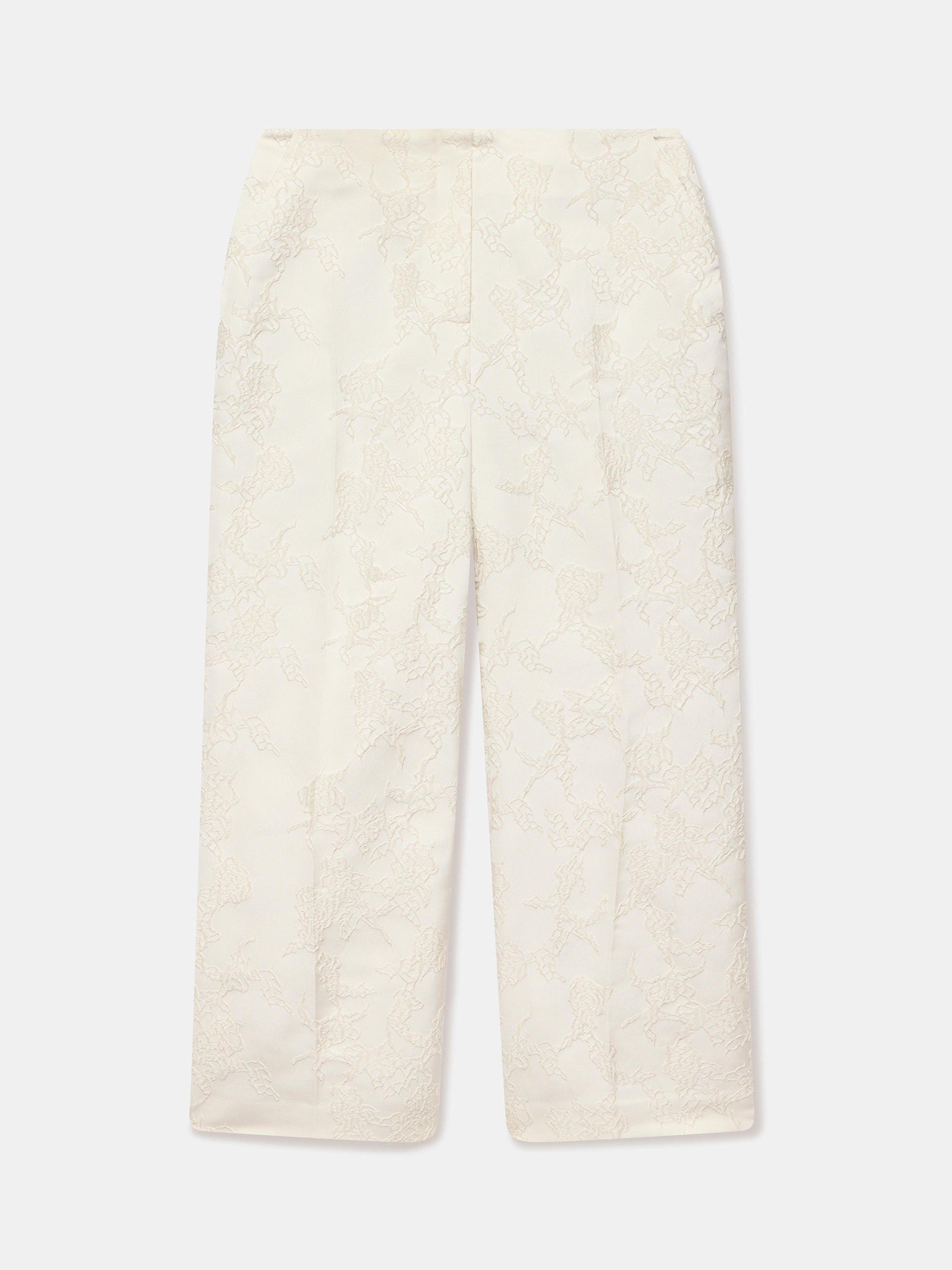 Product image 6 of 7, which shows Mint Velvet Jacquard Trousers, White, 16R