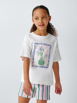 John Lewis Kids' Flower & Stripe Short Pyjamas, White Multi, White Multi