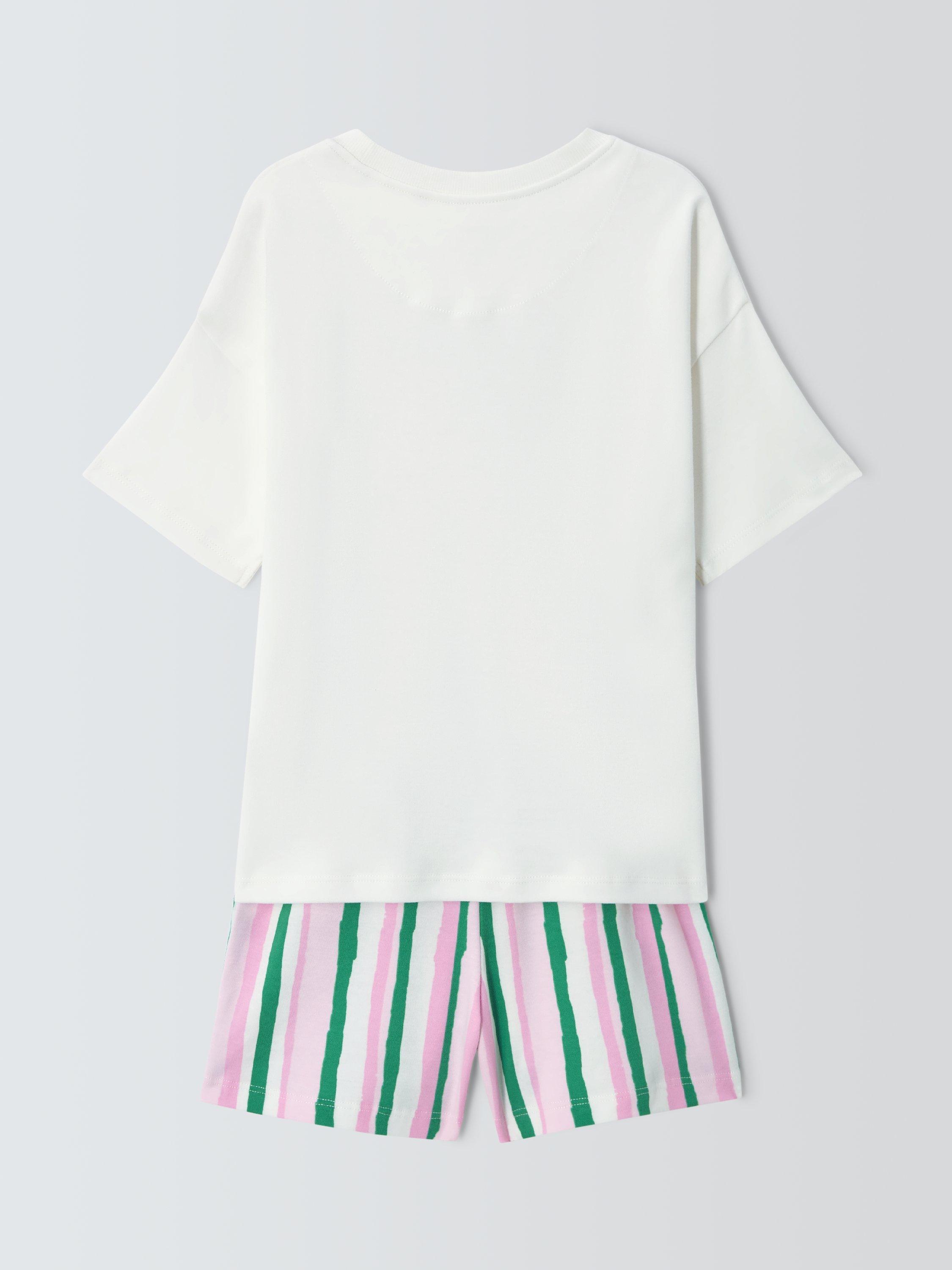 Product image 2 of 3, which shows John Lewis Kids' Flower & Stripe Short Pyjamas, White Multi, 3 years