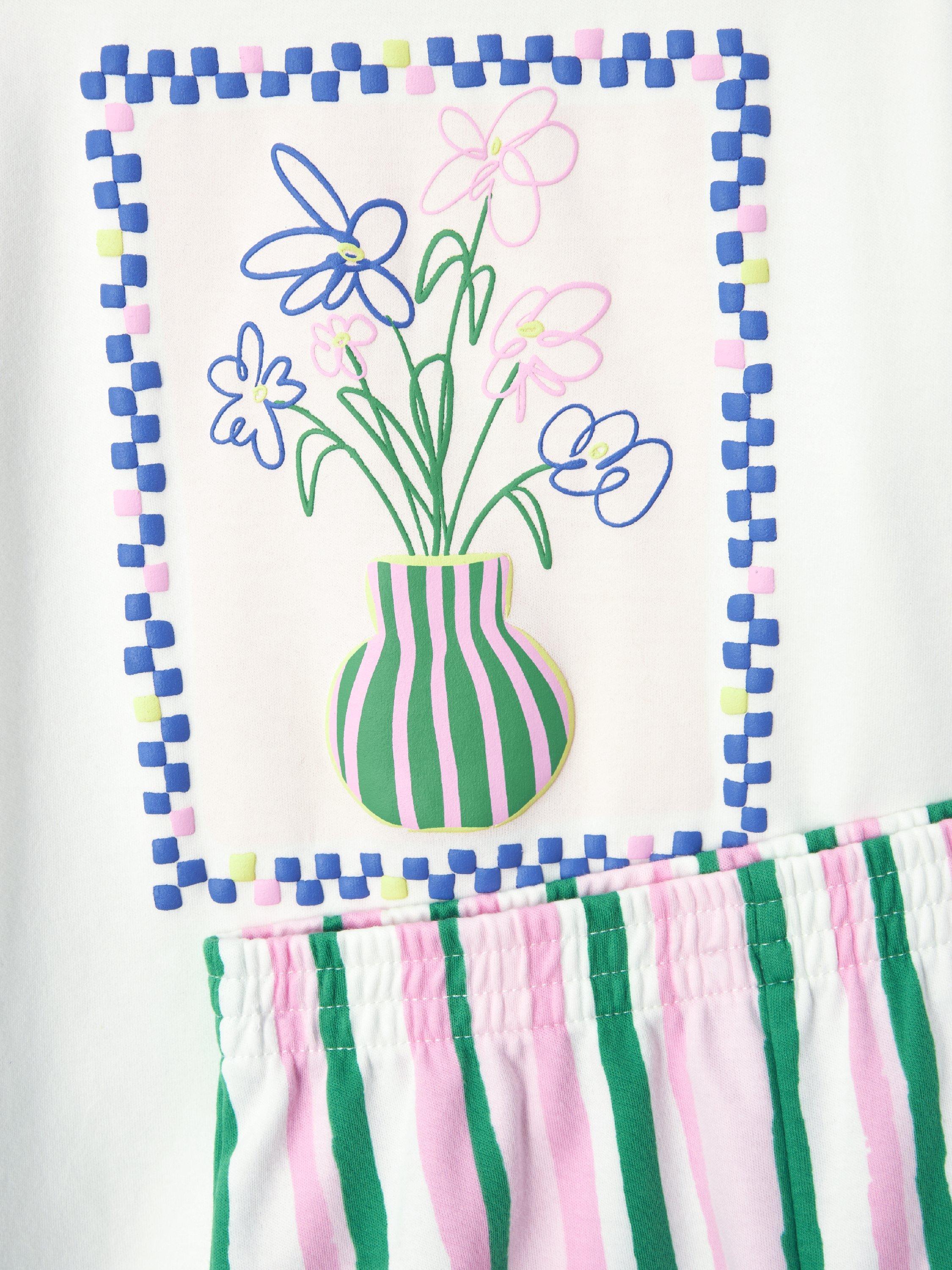 Product image 3 of 3, which shows John Lewis Kids' Flower & Stripe Short Pyjamas, White Multi, 3 years