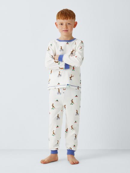 John Lewis Kids' Skating Animals & Stripe Pyjamas, Pack of 2, White Multi - view 2, White Multi