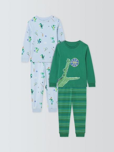 John Lewis Kids' Sporty Crocodile Pyjamas, Pack of 2, Green, Green