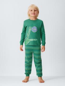 John Lewis Kids' Sporty Crocodile Pyjamas, Pack of 2, Green - view 2, Green