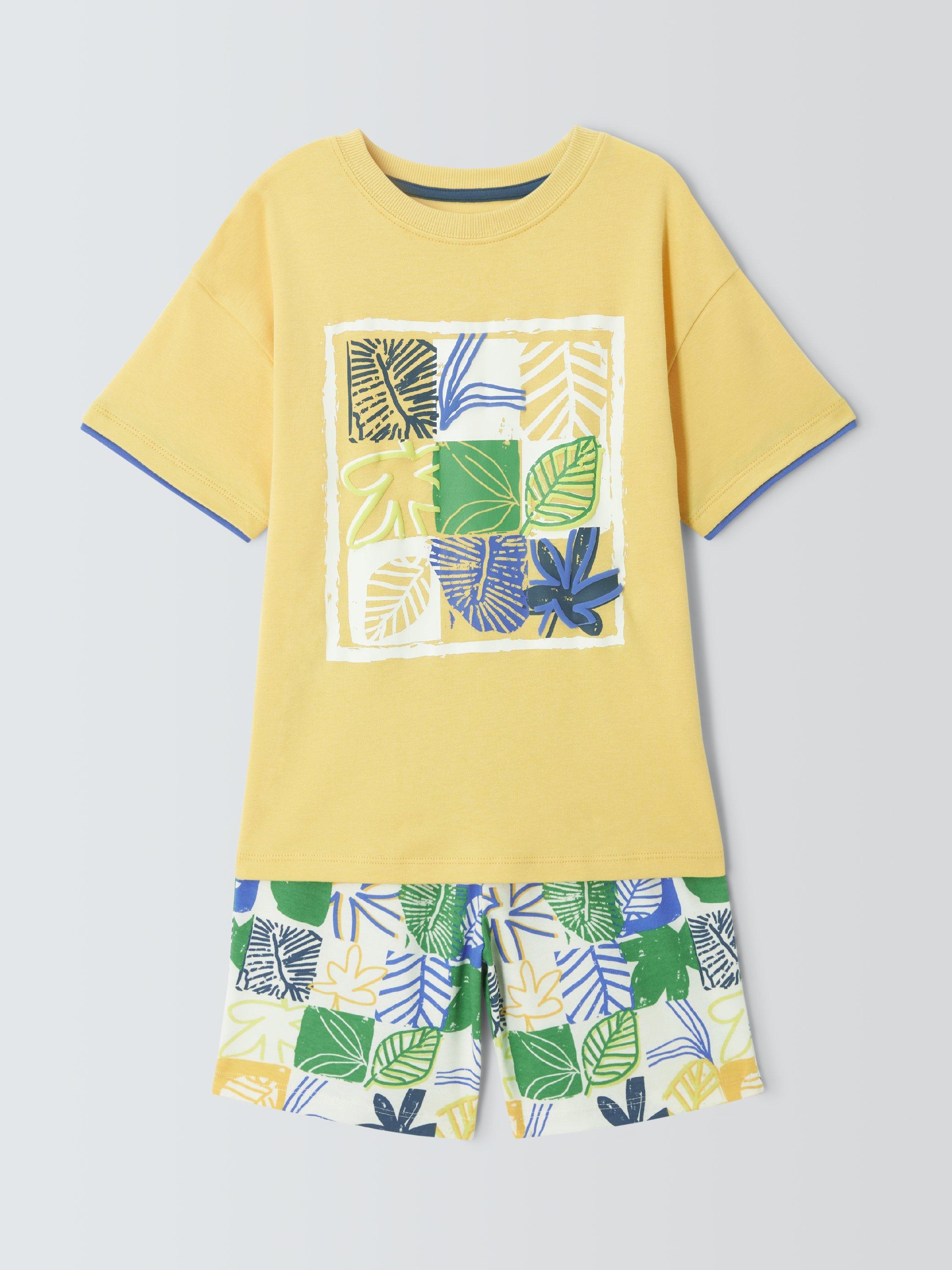 Product image 3 of 7, which shows John Lewis Kid's Jungle Leaf Short Pyjamas, Yellow, 3 years