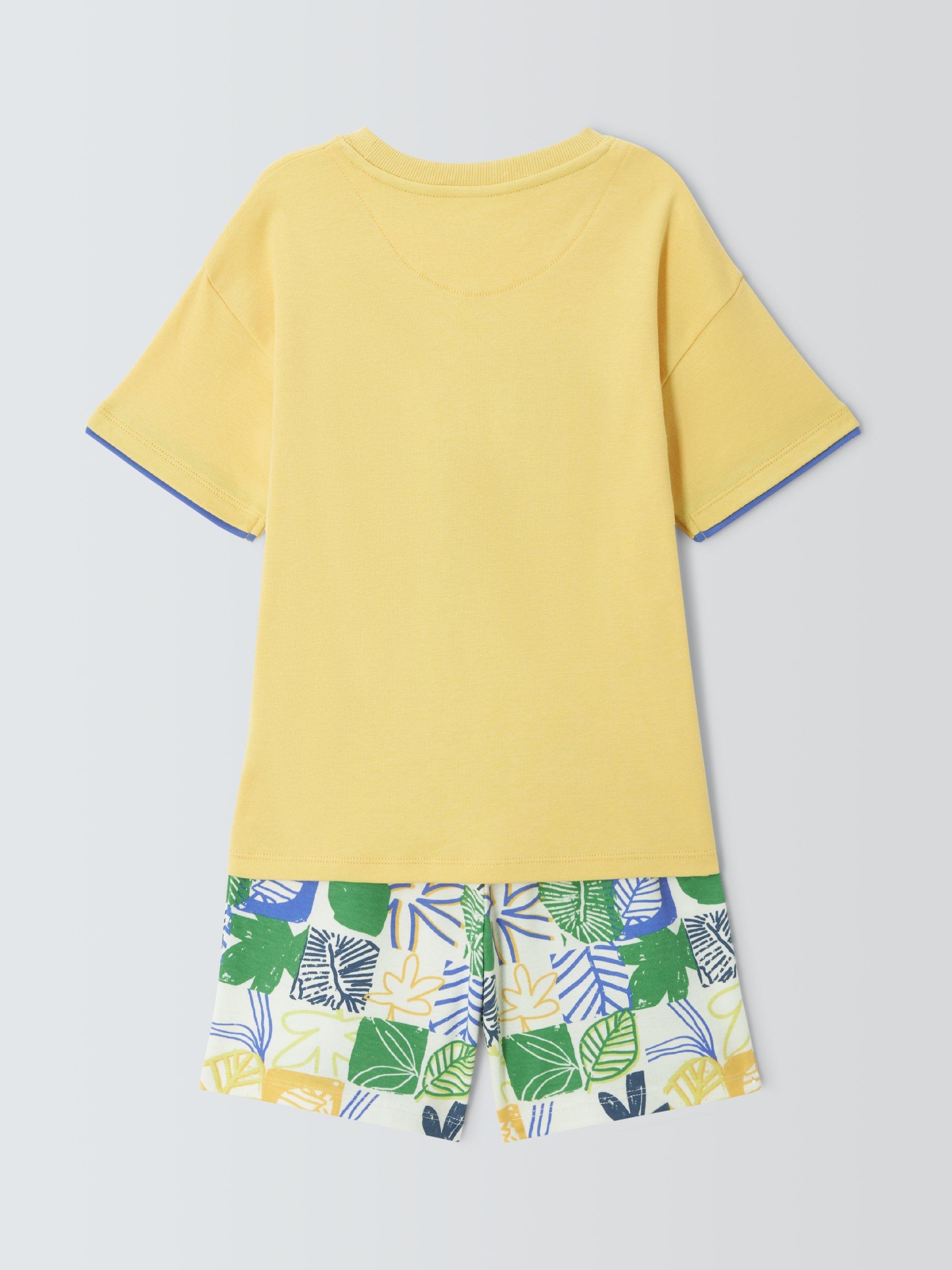 Product image 4 of 7, which shows John Lewis Kid's Jungle Leaf Short Pyjamas, Yellow, 3 years