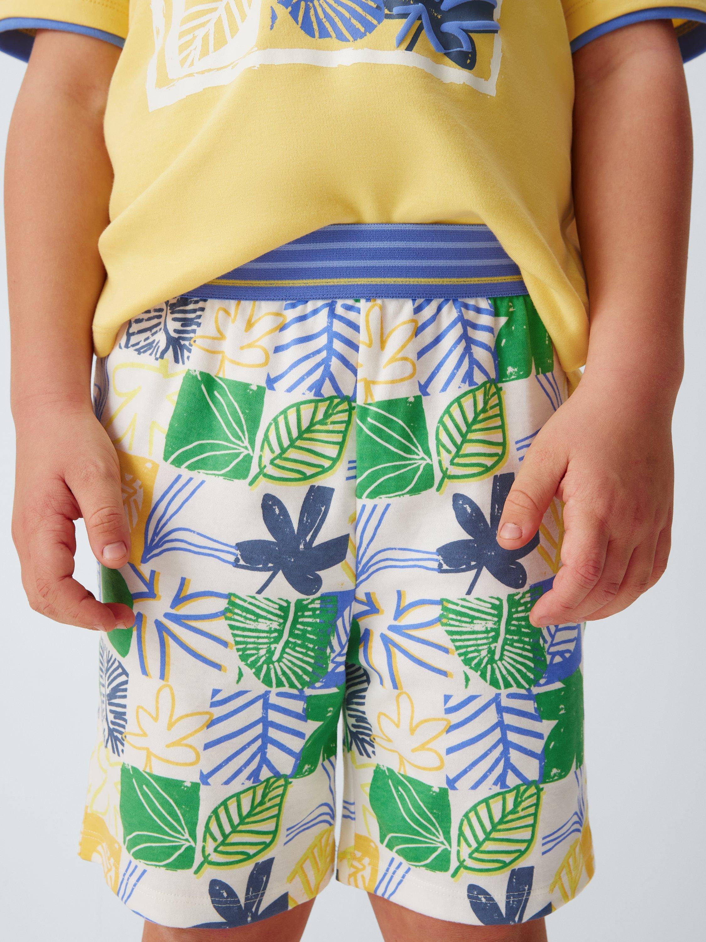 Product image 7 of 7, which shows John Lewis Kid's Jungle Leaf Short Pyjamas, Yellow, 3 years