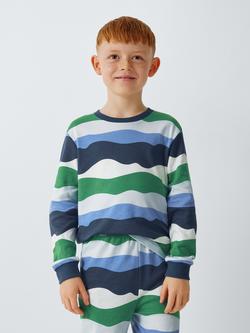 John Lewis Kids' Wave Stripe Pyjama Set, Blue, Blue