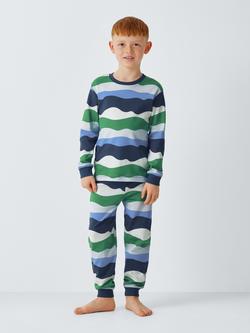 John Lewis Kids' Wave Stripe Pyjama Set, Blue - view 2, Blue