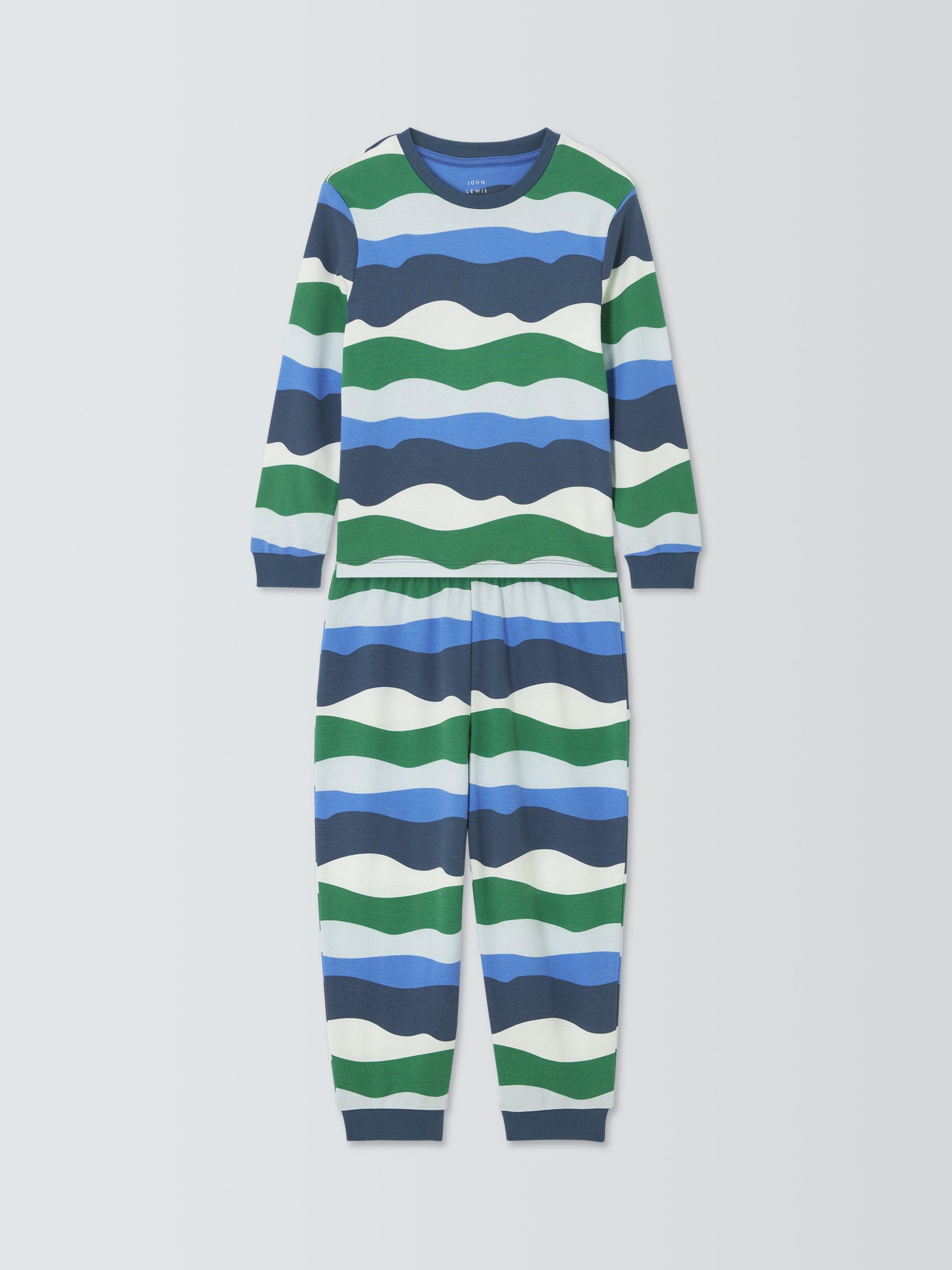 Product image 1 of 3, which shows John Lewis Kids' Wave Stripe Pyjama Set, Blue, 3 years