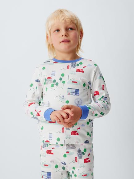John Lewis Kids' London Pyjama Set, White Multi, White Multi