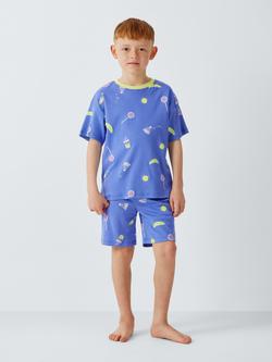 John Lewis Kids' Cotton Summer Fun Short Pyjama Set, Blue - view 2, Blue