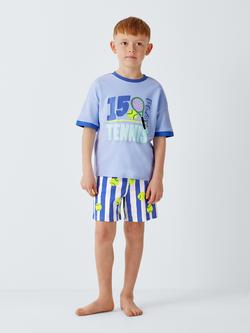 John Lewis Kids' Cotton Tennis Short Pyjama Set, Blue - view 2, Blue