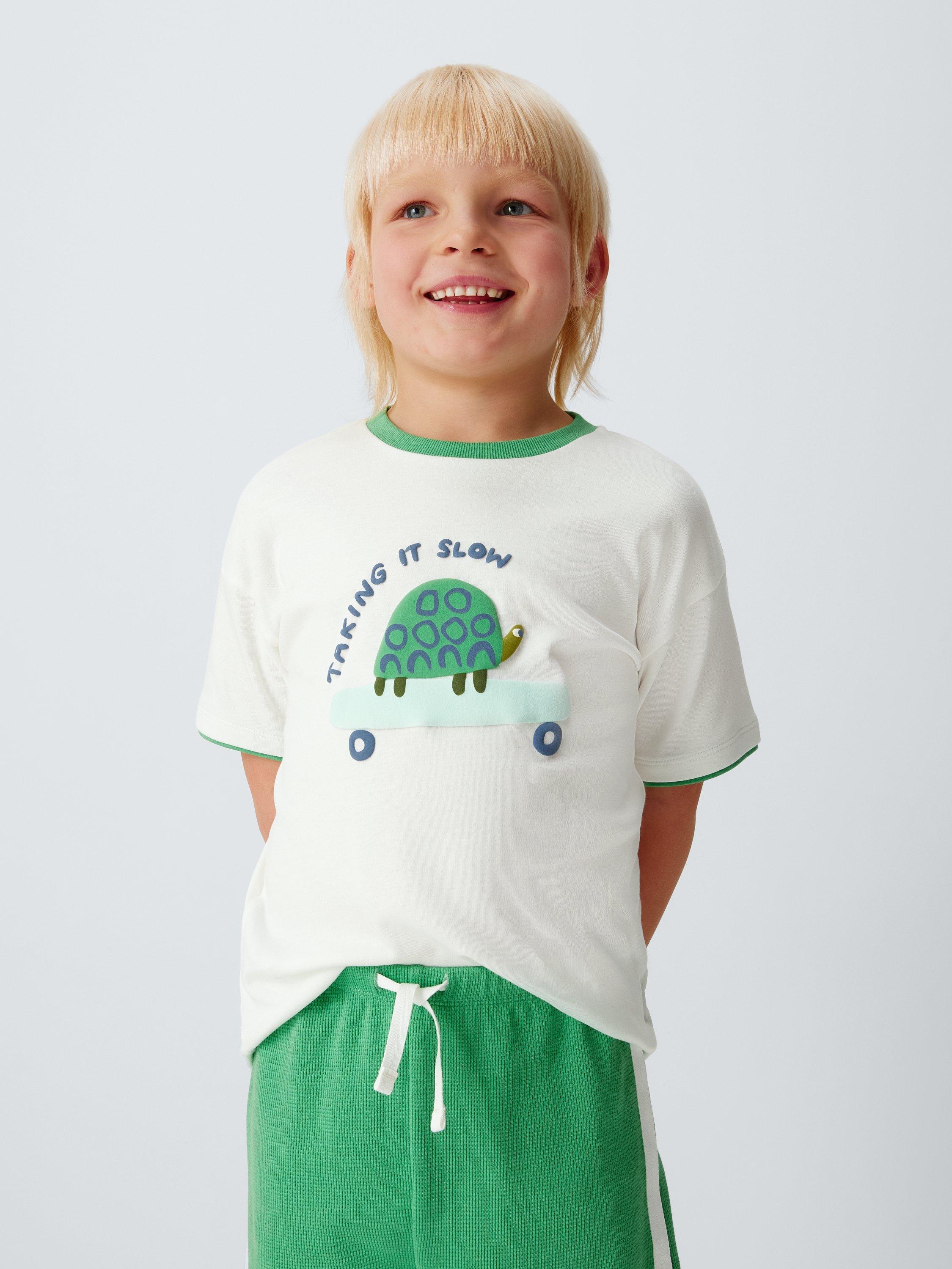 Product image 1 of 7, which shows John Lewis Kids' Turtle Cotton Short Pyjama Set, Green Blue, 3 years