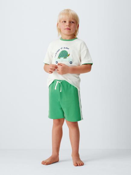 John Lewis Kids' Turtle Cotton Short Pyjama Set, Green Blue - view 2, Green Blue