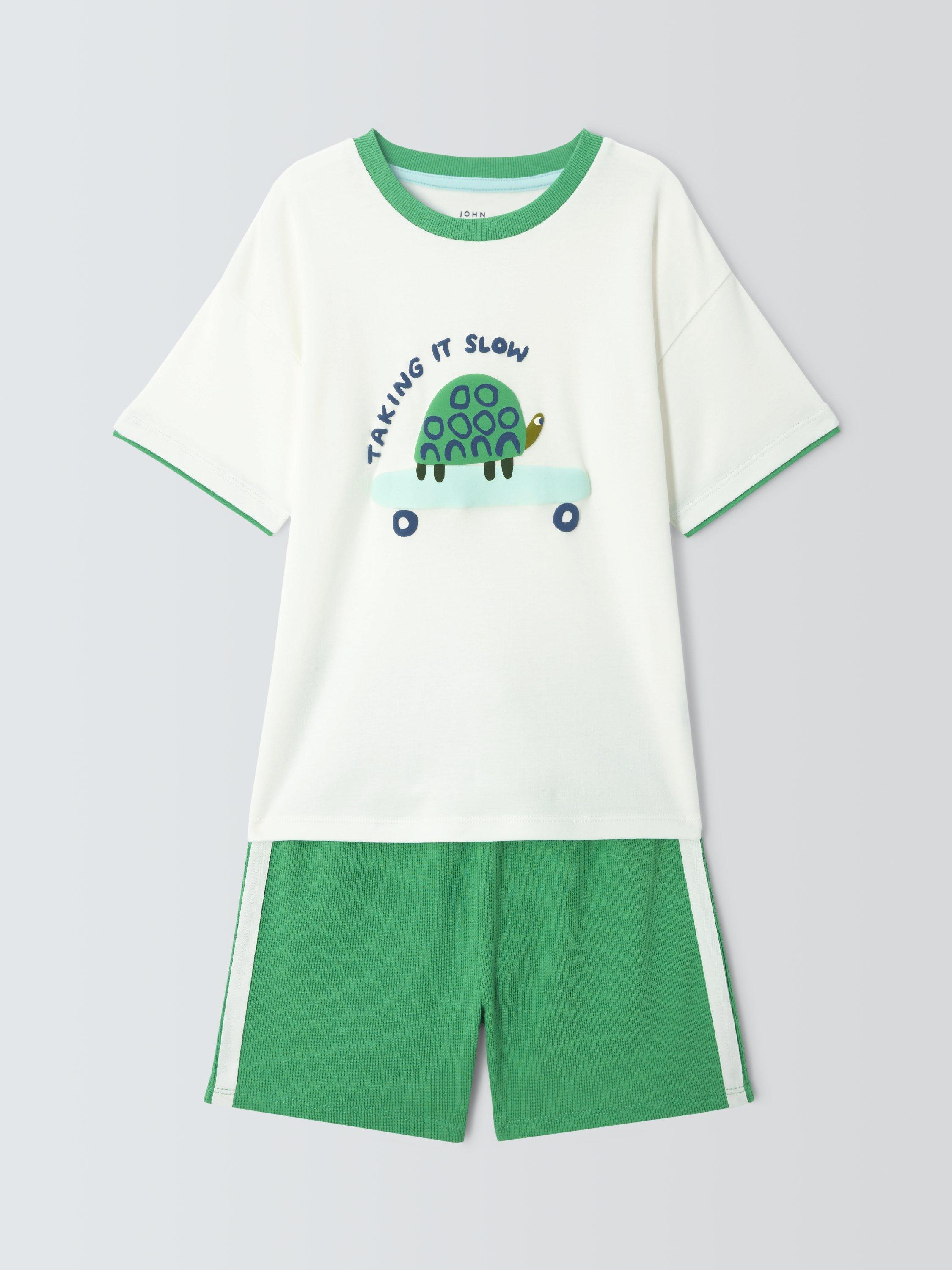 Product image 3 of 7, which shows John Lewis Kids' Turtle Cotton Short Pyjama Set, Green Blue, 3 years