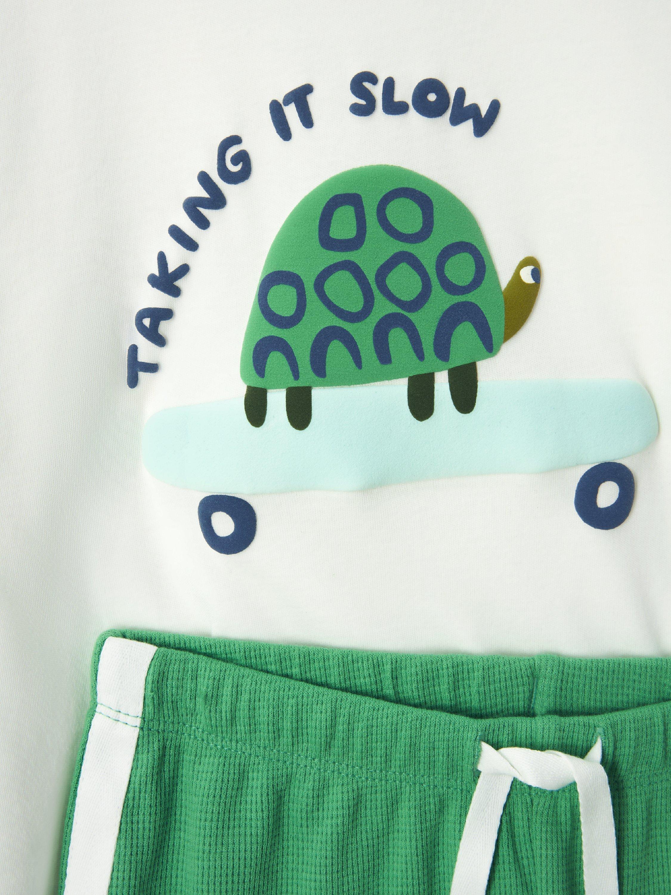 Product image 5 of 7, which shows John Lewis Kids' Turtle Cotton Short Pyjama Set, Green Blue, 3 years