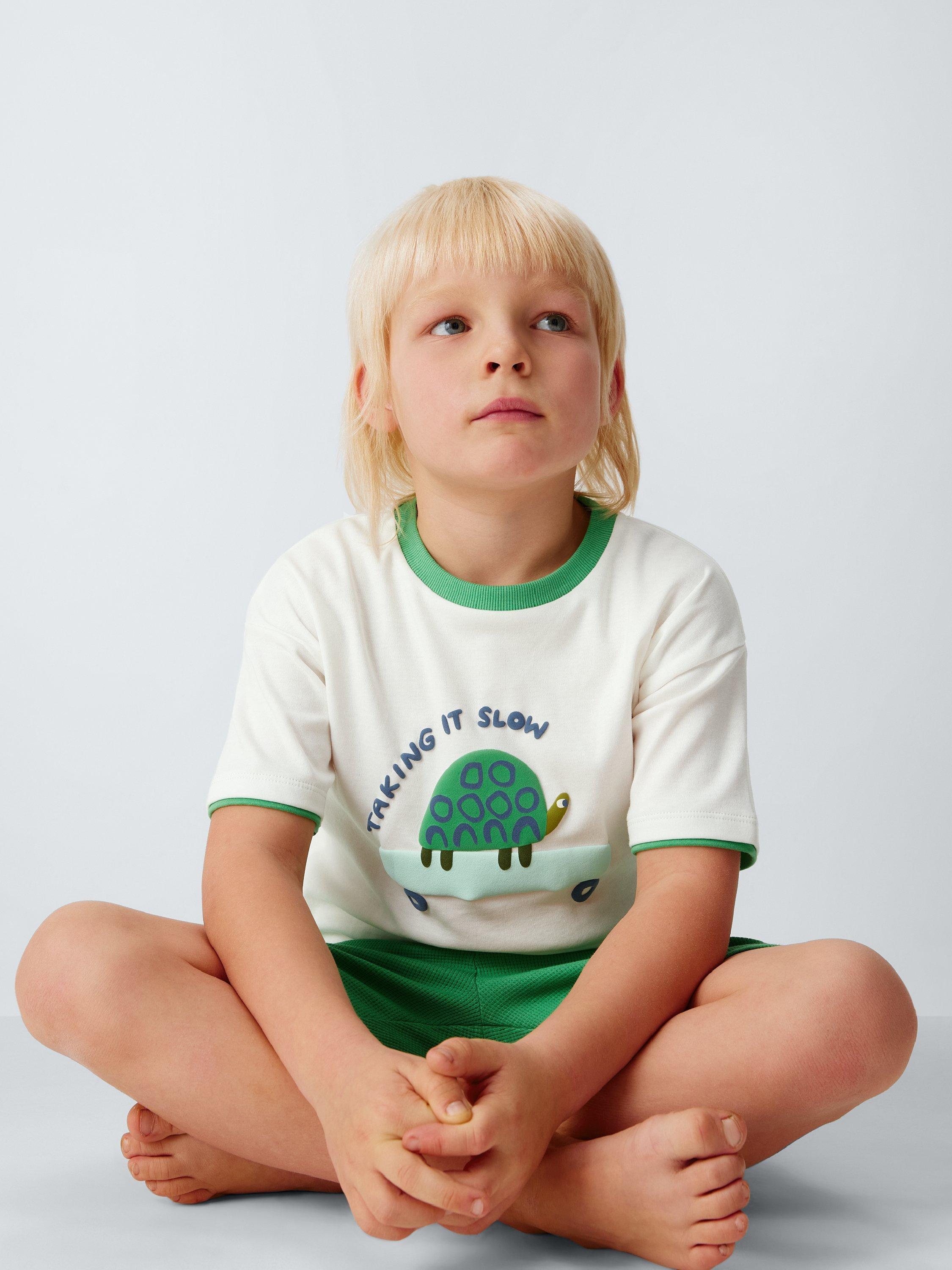 Product image 6 of 7, which shows John Lewis Kids' Turtle Cotton Short Pyjama Set, Green Blue, 3 years