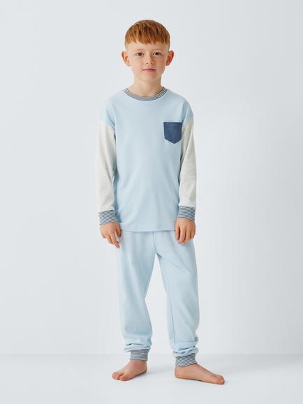 John Lewis Kids' Cotton Stripe Pyjama Set, Pack of 3, Blue - view 2, Blue