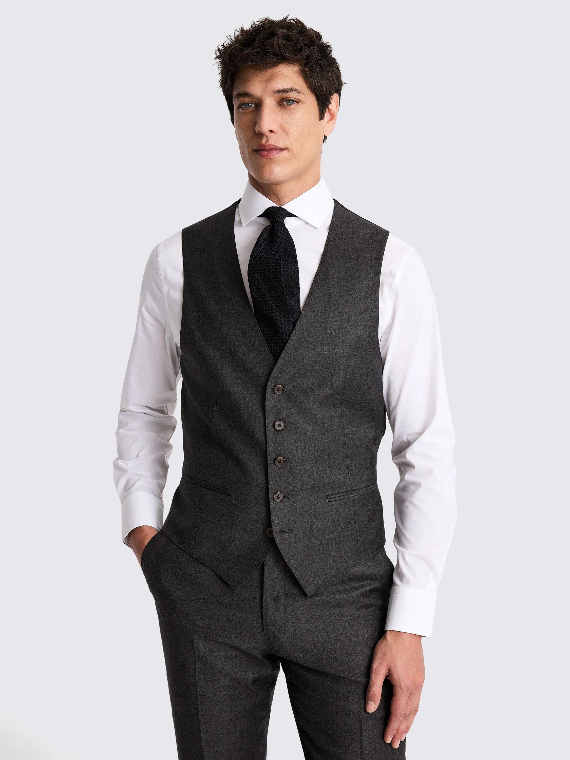 Product image 1 of 3, which shows x Barberis Wool Blend Tweed Waistcoat, Charcoal, 36S