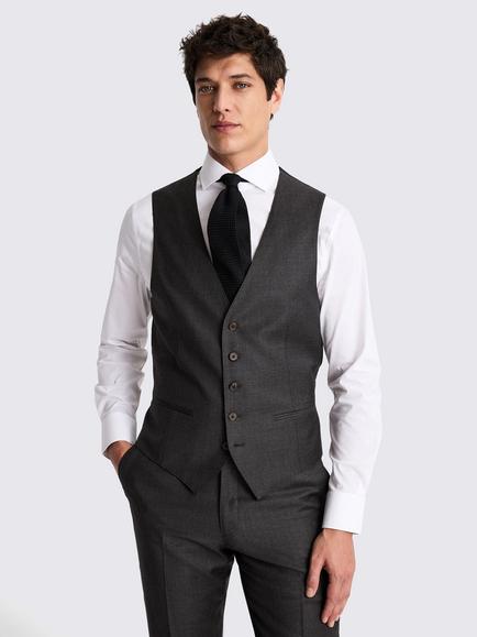 Moss Tailored Fit Italian Wool Twill Suit Waistcoat, Charcoal