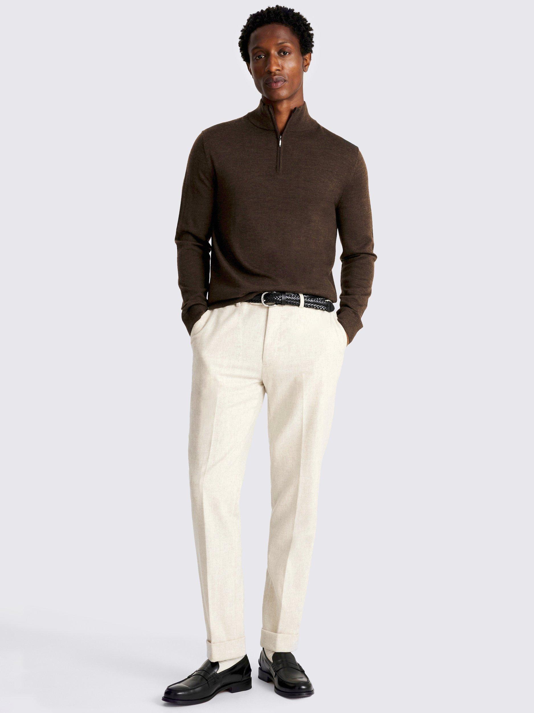 Product image 2 of 4, which shows Moss Merino Zip-Neck Jumper, Brown, S