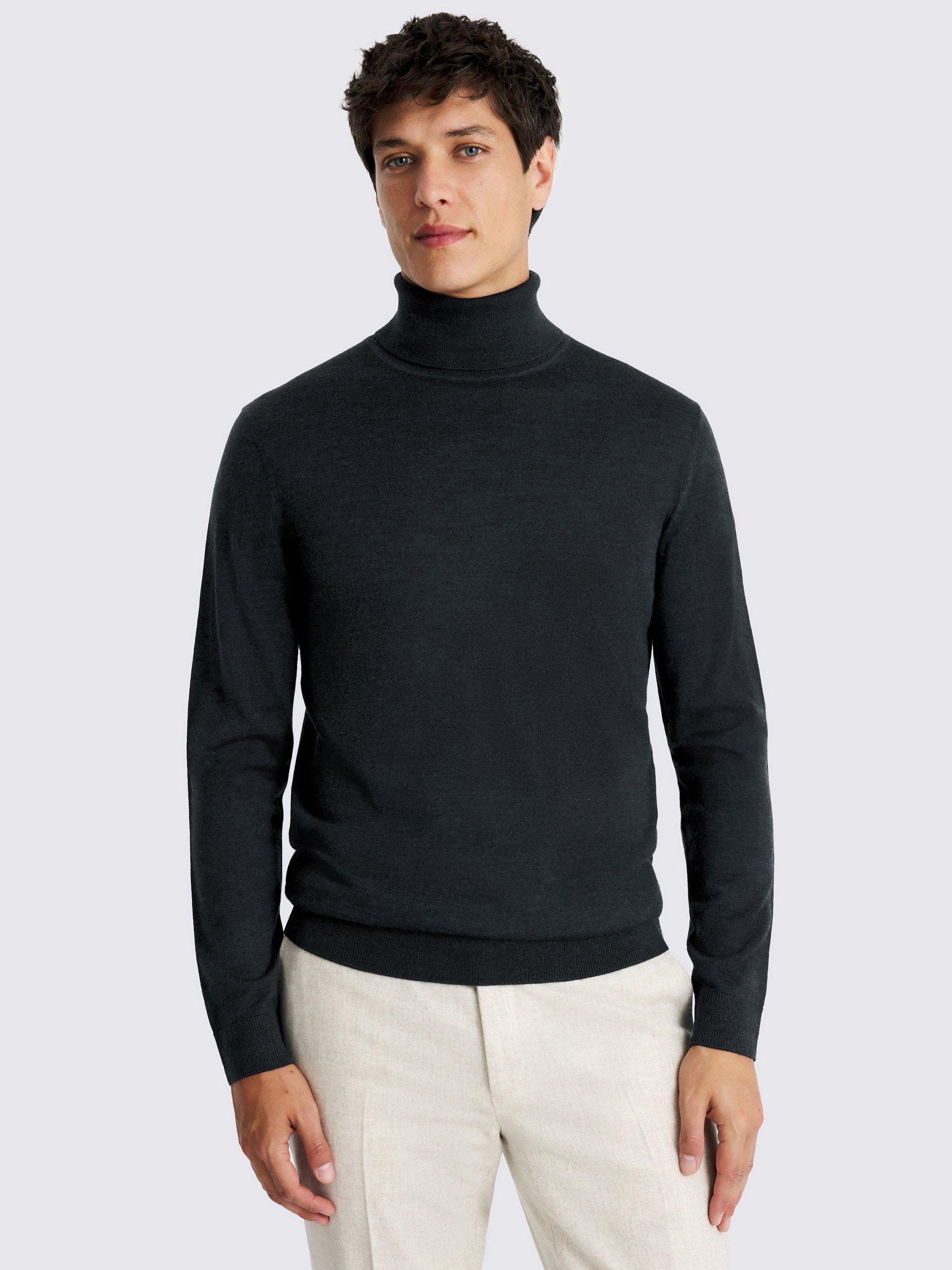 Product image 1 of 4, which shows Moss Merino Wool Blend Roll Neck Jumper, Dark Teal, S