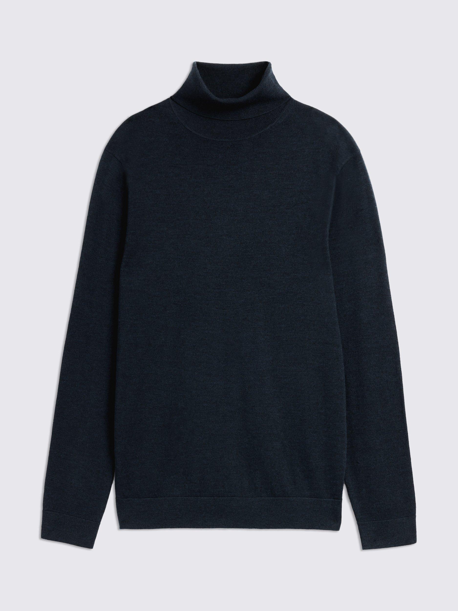 Product image 4 of 4, which shows Moss Merino Wool Blend Roll Neck Jumper, Dark Teal, S
