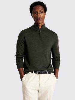 Moss Merino Zip-Neck Jumper, Khaki