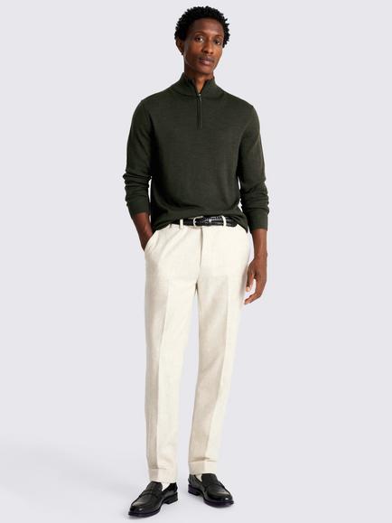 Moss Merino Wool Blend Zip Neck Jumper - view 2, Khaki