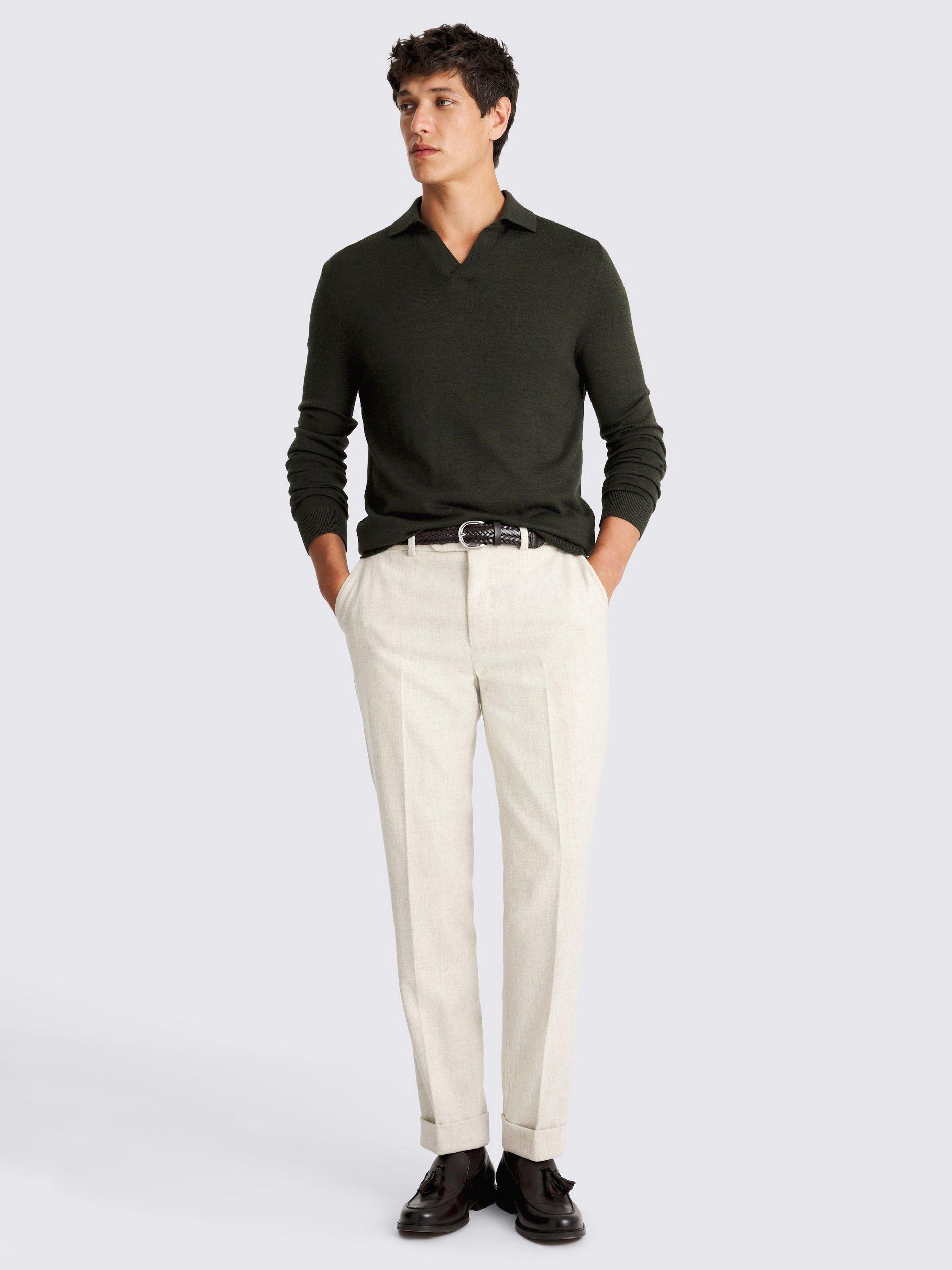 Product image 2 of 4, which shows Moss Merino Wool Skipper Collar Knit Top, Green, S